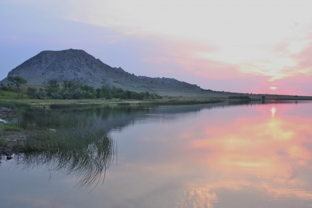 Bear Butte as evening fell, as seen from our campsite (Bob Sessions photo). 