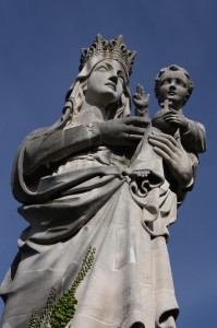 A 50-foot tall statue of Mary and a young Jesus overlooks the city of Leuven. (Bob Sessions photo)
