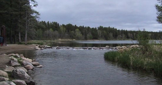 The source of the Mississippi River on the edge of Lake Itasca in Itasca State Park, Minnesota.