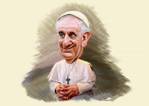 (A Caricature of Pope Francis by DonkeyHotey. Source: Flickr, Labelled for Reuse).