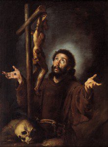 "St. Francis of Assisi Adoring the Crucifix" by Bernardo Strozzi, c. 1615. Source: Wikimedia, Creative Commons License).