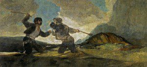 ("Duelo a garrotazos," or "Fight with Cudgels" by Francisco de Goya y Lucientes, 1819-1823. Source: Wikimedia, Creative Commons License).