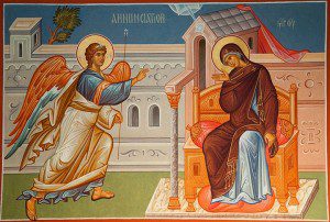 (An icon of the Annunciation to the Theotokos. Source: Flickr, uploaded by Ted, attribution required).