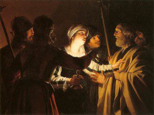 ("The Denial of St. Peter," between 1622 and 1624, by Gerard van Honthorst. Source: Wikimedia, Creative Commons License).