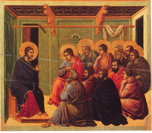 Christ Taking Leave of the Apostles (between 1308 and 1311) by Duccio di Buoninsegna. Public Domain.