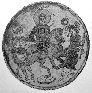  Kerch Missorium representing the Late Roman emperor Constantius II. Photograph taken from Ludwig von Sybel, Christliche Antike, vol. 2, Marburg, 1909. By de Castelli (Materials about archeology of Russia, 1892) [Public domain], via Wikimedia Commons