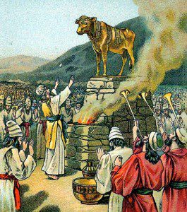 Worshiping the Golden Calf. By the Providence Lithograph Company [Public domain], via Wikimedia Commons