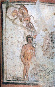 aptism. Fresco on the catacomb of Saints Marcellinus and Peter, Via Labicana, Rome, Italy. Via Wikimedia Commons