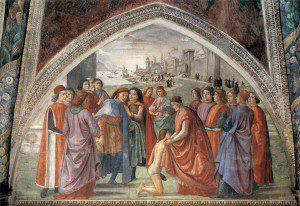 Renunciation of Worldly Goods (Cappella Sassetti, Santa Trinità, Florence) by Domenico Ghirlandaio [Public domain], via Wikimedia Commons
