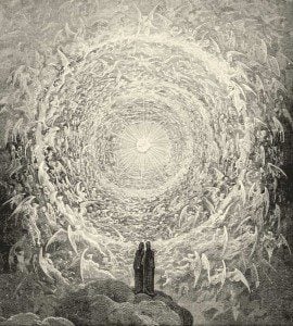 Rosa Celeste: Dante and Beatrice gaze upon the highest Heaven, The Empyrean by Gustave Doré [Public domain], via Wikimedia Commons