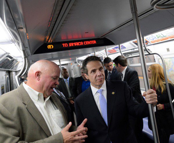 New York Governor Andrew M. Cuomo and MTA Chairman and CEO Thomas Prendergast rode an E train from Chambers St. to 34 St.-Penn Station on Thu., September 25, 2014 to assure New Yorkers that all security precautions are being taken, and that the subway system is safe amid reports of unspecified threats. Photo: Marc A. Hermann / MTA New York City Transit