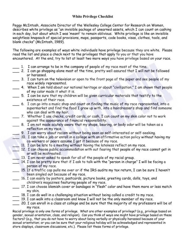 WhitePrivilegeChecklist