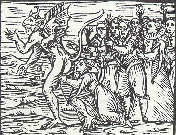 Woodcut of witches making an oath (fantasy)