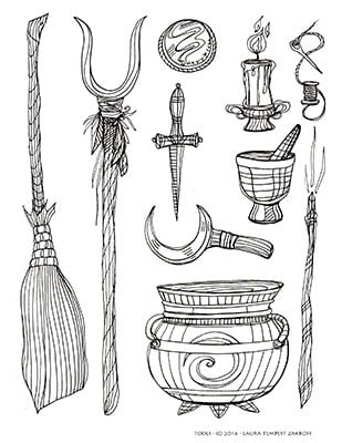 Witch Tools - from the author's "Witch's Brew Coloring Book" - available at www.owlkeyme.com