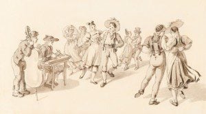 Because when we think of the "folk" we think of folk dance, right? "Musik und Tanz." From Wikimedia Commons, in public domain.