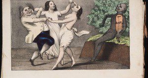 Public domain image from 1850 titled, amusingly, A Mormon and his wives dancing to the devil's tune