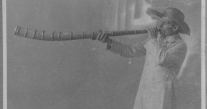 Karjapasunamängija (I believe a type of shepherd's horn) from Estonia. Photo from the Estonian History Museum, around 1920. In public domain in the U.S.