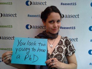 A pic of me at AASECT 2015 in the microaggression selfie booth.