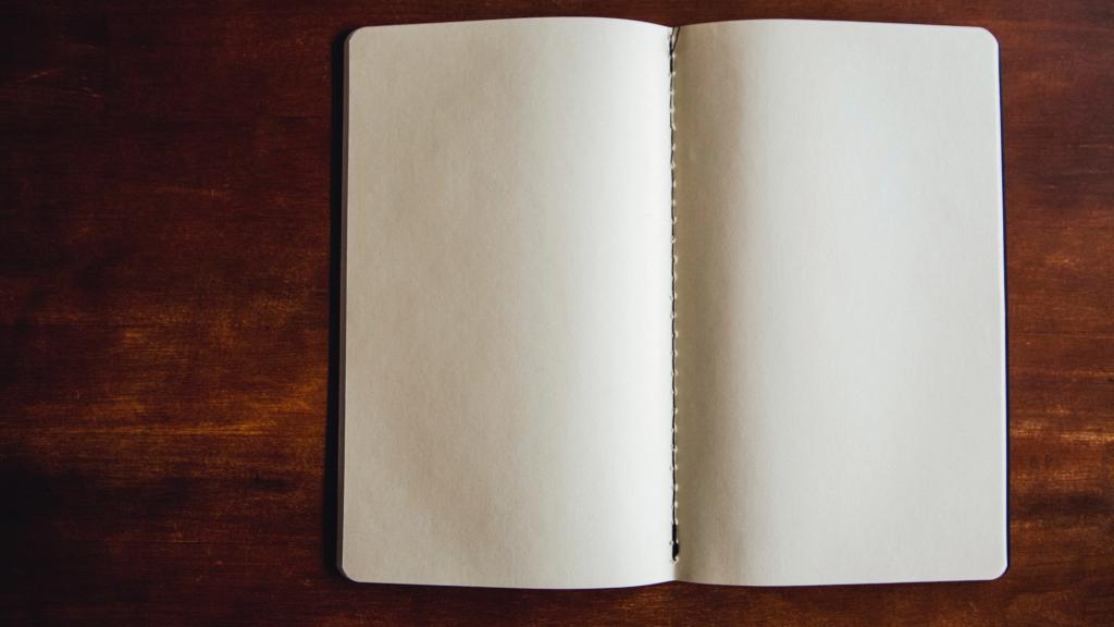 Blank pages of an open notebook