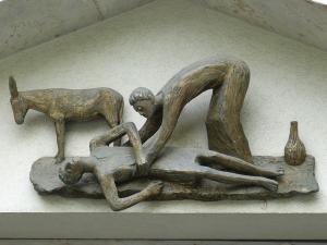 an ugly looking bas relief of the Good Samaritan
