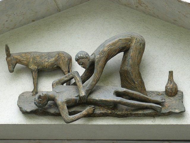 a carving representing The Good Samaritan 