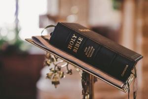 a Bible in a church