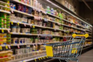 groceries and a shopping cart