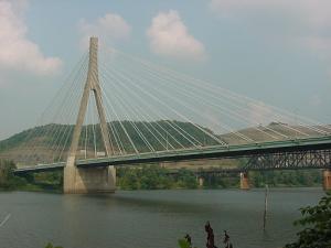 the Veteran's Memorial Bridge seen from the Steubenville side, looking out at West Virginia