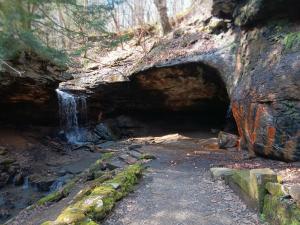 the grotto at Frankfort Mineral Springs, a natural cave made of shale rock