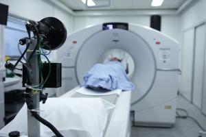 a patient in a CT scan machine 