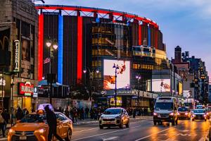 Madison Square Garden in twilight