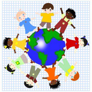 children holding hands around the world
