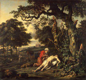 Jan Winjants painting showing the good Samaritan touching the possibly unclean man