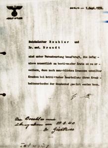 Hitler gives written permission to kill the incurably kill.