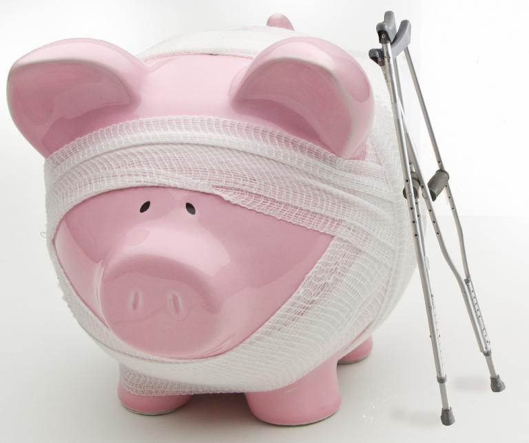 adulting and moral bankruptcy: piggy bank with crutches