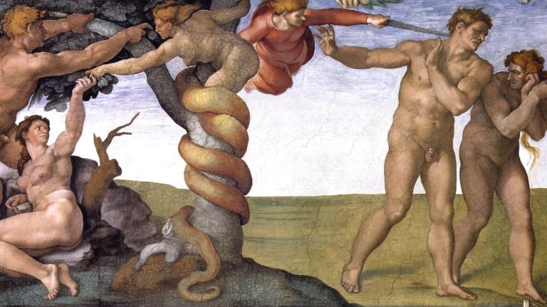 Adam and Eve expelled from the garden (detail). Michaelangelo, Sistine Chapel