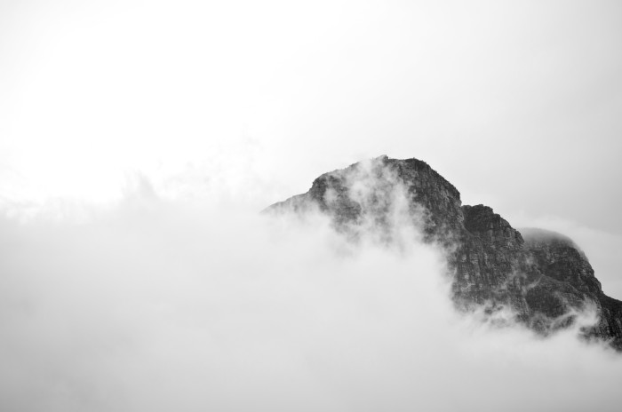 black and white mountain.fog