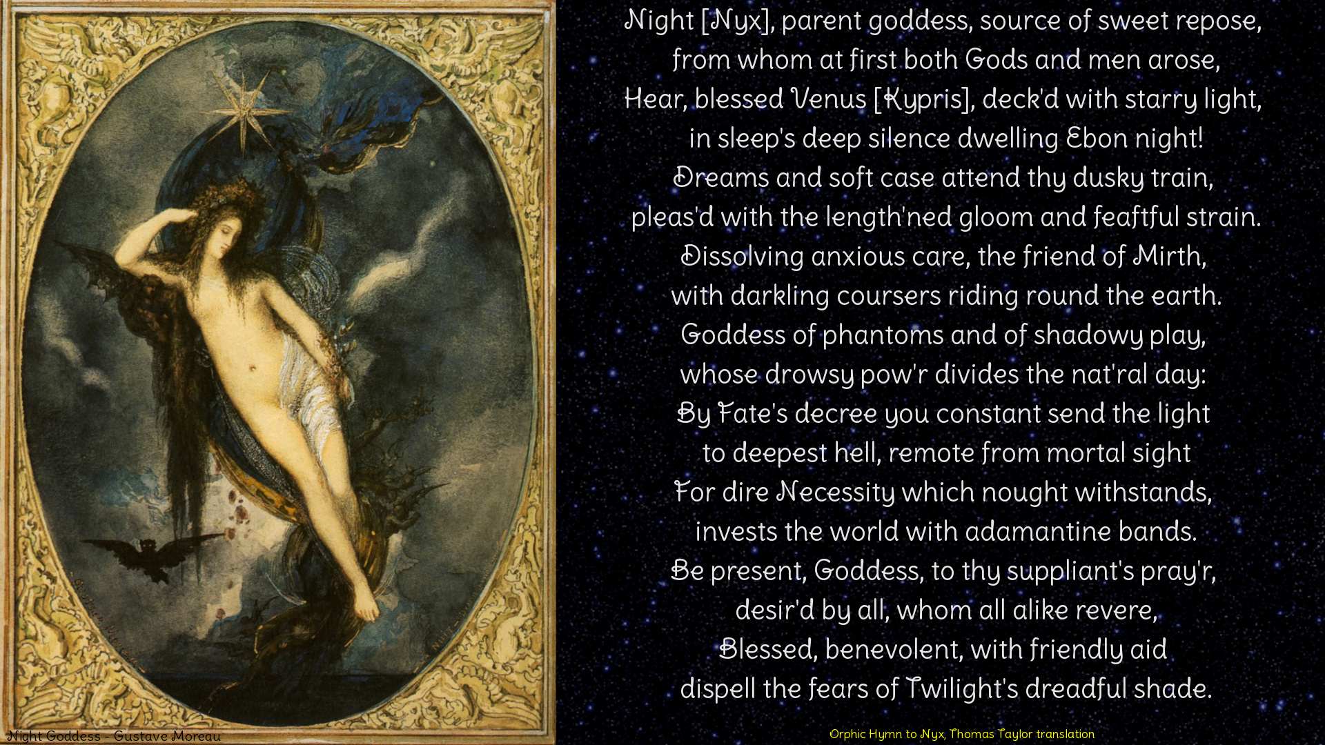 Me taylor перевод. Gustave Moreau богиня ночи. The Night of Enitharmons Joy. Orphic Hymn. Pagan Gods Wallpapers.