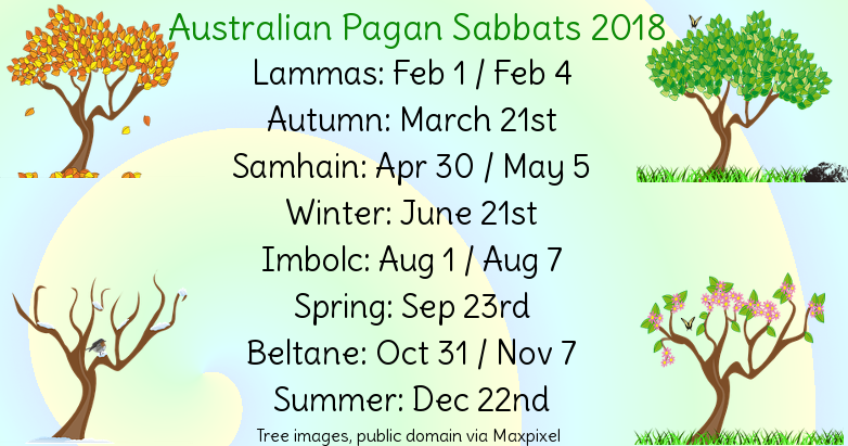 Aussie Pagan Calendar for 2018