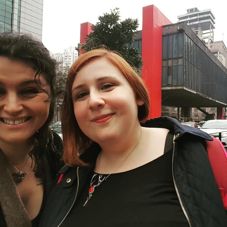 Sorita d'Este and Francine from the Covenant of Hekate, in Brazil visiting MASP in the Paulista after attending the Conference of Wicca and Goddess spirituality. 