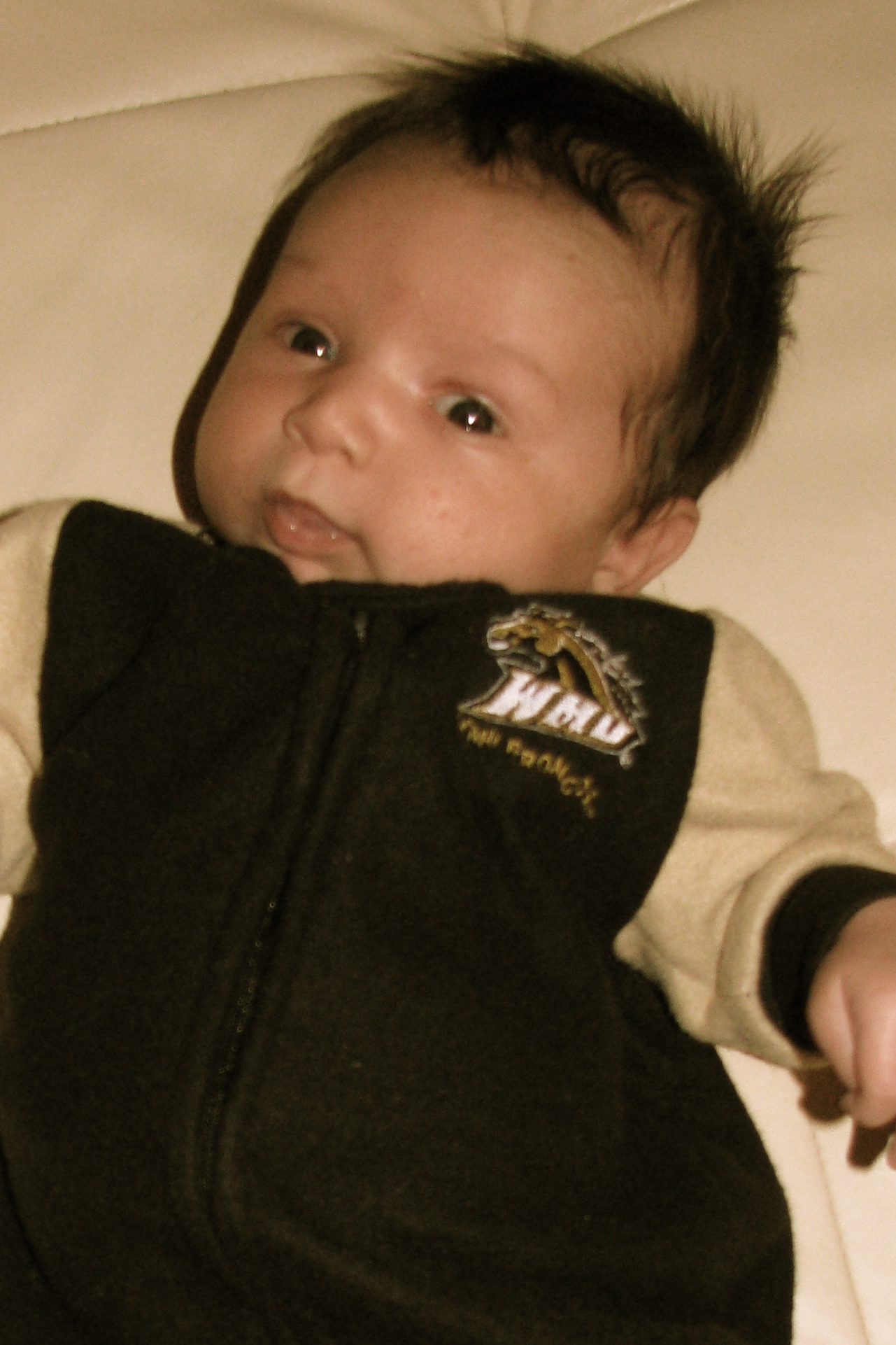 Wearing his WMU gear today ~ Go Broncos! :)