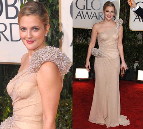 Drew Barrymore in Atelier Versace at the Globes