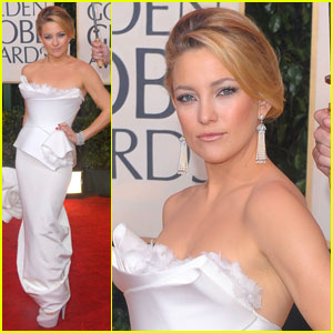 kate-hudson-golden-globes-2010 Kate Hudson in a white hot Marchesa strapless silk crepe gown at the Globes