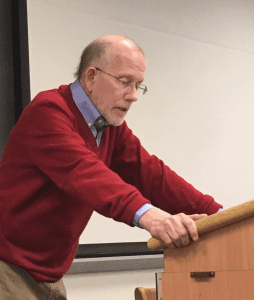 Michael Cromartie speaking to students at Georgetown University in March 2017.