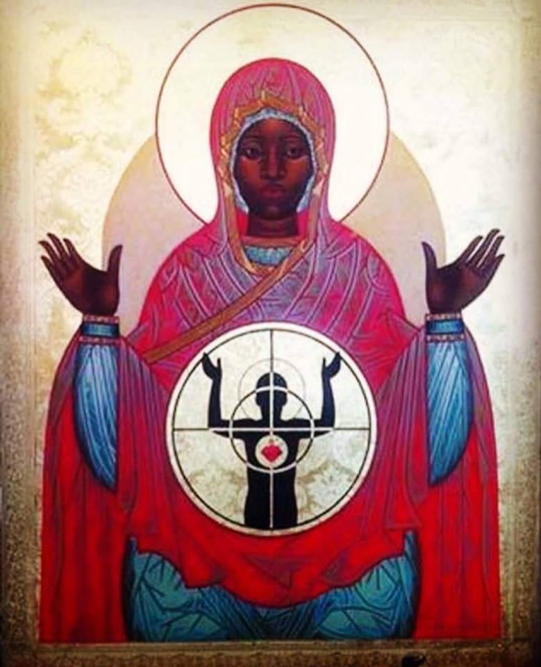 The icon pictured above is of Our Lady of Ferguson written by Mark Dukes (with design assistance from Fr. Mark Bozzuti-Jones).