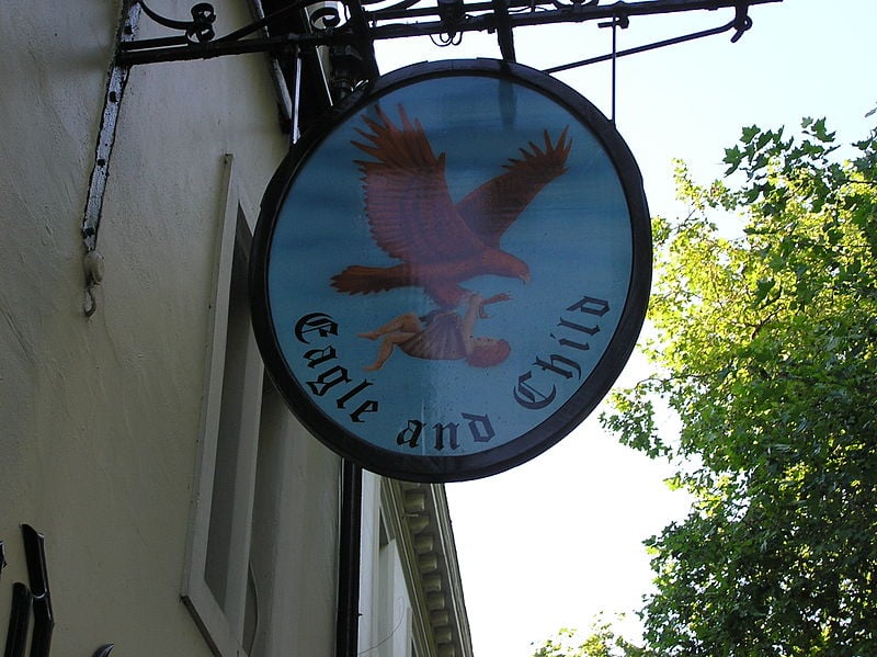 Description English: Picture of The Eagle and Child pub logo, in Oxford (England). Date 17 July 2006, 21:10 Source Self-photographed Author Gunnar Bach Pedersen Public Domain