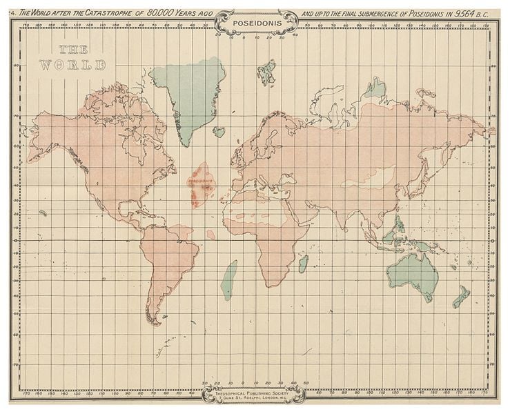 Date1896 Accession number British Library HMNTS 10007.dd.2. Source/Photographer Image extracted from page 91 of The Story of Atlantis. A geographical, historical, and ethnological sketch. Illustrated by four maps of the world's configuration at different periods …, by ELLIOT, William Scott. Original held and digitised by the British Library. Copied from Flickr. Note: The colours, contrast and appearance of these illustrations are unlikely to be true to life. They are derived from scanned images that have been enhanced for machine interpretation and have been altered from their originals. (Public Domain)