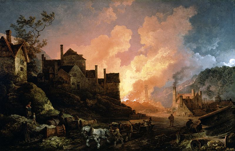 Artist Philip James de Loutherbourg (1740–1812) Title Coalbrookdale by Night Description depicted place: Madeley Wood Furnaces, Coalbrookdale Date 1801 (Public Domain)