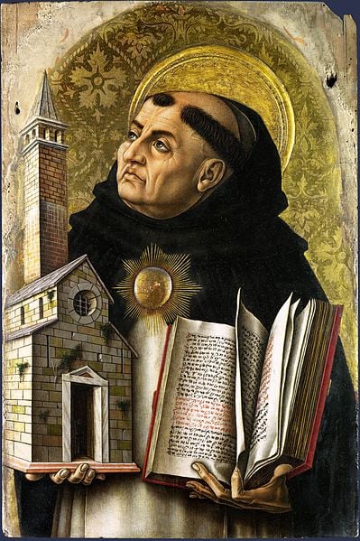 Artist Carlo Crivelli (circa 1435–circa 1495) Link back to Creator infobox template wikidata:Q348024 Title Saint Thomas Aquinas Description During the 13th century, Saint Thomas Aquinas sought to reconcile Aristotelian philosophy with Augustinian theology. Aquinas employed both reason and faith in the study of metaphysics, moral philosophy, and religion. While Aquinas accepted the existence of God on faith, he offered five proofs of God’s existence to support such a belief. Date 15th century (Public Domain)