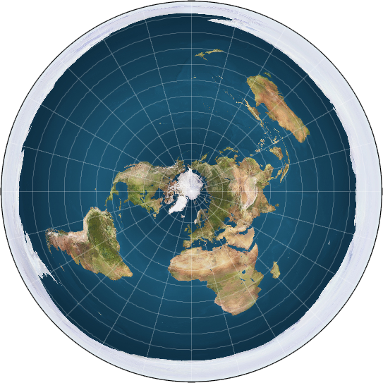 Description English: An azimuthal equidistant projection of the entire spherical Earth. A rendered picture of the Flat Earth model. Created By Dominic Sobieski, The white around the outside of the globe is thought to be an 'Ice Wall', preventing people from falling off the surface of the earth. Date 14 November 2008 (original upload date) Source Transferred from en.wikipedia to Commons by MathiasRav. Author Trekky0623 at English Wikipedia ("I made this map myself")